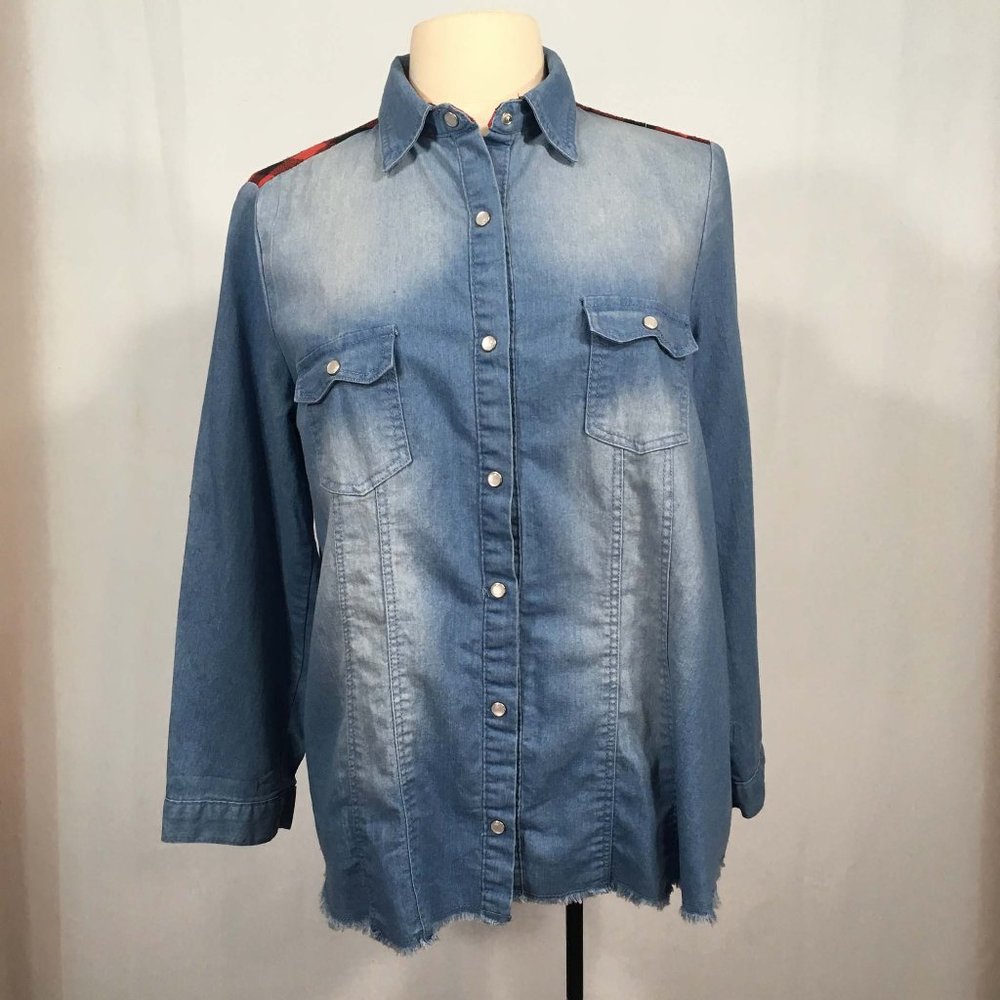 Southern Stitch Womens Denim Plaid Flannel Shirt M